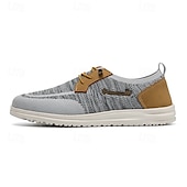 cheap Men&#039;s Sneakers-Men&#039;s Grey Knit Sport Shoes with Leather Accents and Lace-Up Design – Comfortable Casual &amp; Outdoor Footwear