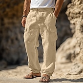 ieftine Retro-Bărbați Pantaloni de in Pantaloni Pantaloni de vară Multi Buzunare Picior drept Simplu Confort Respirabil Lungime totală În aer liber Zilnic Ieșire Modă Șic Stradă Negru Alb