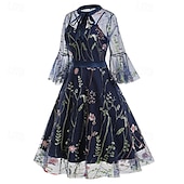 levne Šaty-Elegantní Retro 50. léta Šaty Maškarní Výšivka Květiny Dámské Karneval Nový rok Plesová maškaráda Běžné / Denní loučení se svobodou nevěsty Dospělé Šaty
