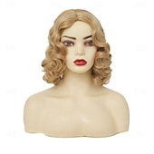 abordables Perruques historiques-Perruques ondulations au doigt blondes pour femmes perruque naturelle synthétique résistante à la chaleur cheveux de flapper longueur moyenne partie latérale pour fête vintage quotidienne Halloween