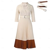 economico Lunghezza del tè-abito da sposa a trapezio elegante vintage semplice scollo a V lunghezza tè manica a 3/4 con pieghe 2025