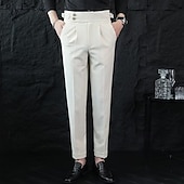 abordables Mince-Homme Remise de diplôme Dress Pants works Pantalon Naples Pantalons Chinos Boutons Avec Poches Jambe Droite Uni Confort Formel Soirée Travail Mode Style Classique Noir Blanche Micro-Élastique