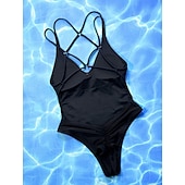 cheap One-piece swimsuits-Women's One Piece Swimsuit Sexy Cutout Monokini Tummy Control High Waist Slim Backless Vacation Beach Wear Solid Color V Neck Sleeveless Bathing Suits