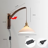 cheap Indoor Wall Lights-Bedside Wall Mount Wall Lamp Ceramic Lampshade LED Wall Lamp with Wood Lamp Hanger in Scandinavian Style Plug in Wall Light