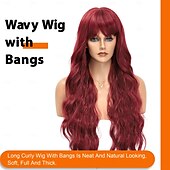 baratos Perucas Sintéticas sem Touca-peruca com franja perucas longas para mulheres cabelo ondulado cacheado peruca sintética resistente ao calor para meninas festa de halloween usar