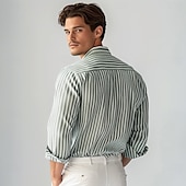 economico Camicie Elite da Uomo-Per uomo Camicia a righe Nero Blu Verde Grigio chiaro Manica Lunga A righe Colletto a Camicia Scuola Matrimonio Abbigliamento 100% Cotone Vacanza Vintage Neutro Moda