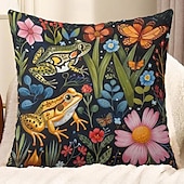 abordables style animalier-Housse de coussin décorative en forme de grenouilles tropicales, 2 pièces, taie d&#039;oreiller carrée douce, pour chambre à coucher, salon, canapé, chaise