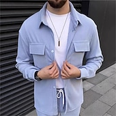 economico Set di camicie basic da uomo-Per uomo 2 pezzi Completo di camicia Set abbinati Maglietta informale Camicia di velluto a coste Camicia con bottoni Nero Marrone Verde Kaki Grigio Manica lunga Liscio Colletto Strada Giornaliero