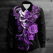 cheap Men&#039;s Printed Shirts-Men&#039;s Cool Skulls Casual Shirt Button Up Shirt Long Sleeve Dark Spring Fall Turndown Button Up Red Blue Purple Green Black-white