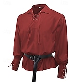 cheap Tops-Medieval Renaissance 17th Century Medium Length Blouse / Shirt Cosplay Costume Ren Faire Knight Ritter Celtic Knight Drawstring Solid Color Men&#039;s Celtic Pirate Masquerade Casual Daily Renaissance Fair