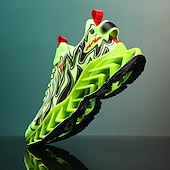 economico Sneakers da uomo-sneakers da uomo verde neon con fiamme, design audace a onde con tomaia traspirante e suola ammortizzata, perfette per lo streetwear e uno stile di vita attivo
