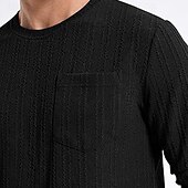 preiswerte Basic-T-Shirts-Herren T Shirt T-Shirt Langarmshirt Langarm Rundhalsausschnitt Frühling &amp; Herbst Einfach Mode Designer Basic Tasche Jacquard Urlaub Straße Ausgehen Dunkel Braun Schwarz Weiß Top T-Shirt für Herren