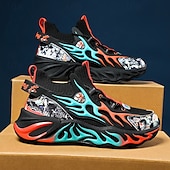 economico Sneakers da uomo-eleganti sneakers rosse da uomo con motivo a fiamma - eleganti e comode, perfette per feste o uscite informali