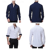 preiswerte Button-Down-Hemden für Herren-Herren Hemd Oberhemd Knopfhemd Glatt Hochzeit Party Schwarz Weiß Rosa Wein Langarm Kargen Frühling &amp; Herbst Bekleidung