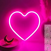 economico Lampade neon LED-luce al neon a forma di cuore rosa - led per San Valentino &amp;decorazione per feste perfetta per la stanza delle ragazze, dormitorio, decorazione per la casa per l&#039;anniversario di matrimonio