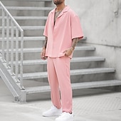 voordelige Basic overhemden voor heren-Voor heren 2-delig Overhemdset Zomerset Normaal shirt Overhemd met knopen Zwart Blozend Roze khaki Halve mouw Effen Kraag Vakantie Dagelijks Kleding Modieus Casual Comfortabel
