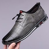 cheap Men&#039;s Oxfords-Men&#039;s Brown Crocodile Pattern Faux Leather Dress Shoes with Lace-Up Closure and Comfortable Sole, Elegant for Business and Formal Occasions