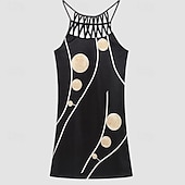 ieftine Rochie cu dungi și geometrică-Pentru femei Rochii Midi Rochie casual Rochie cu decolteu Elegant Modă Stilat Zilnic Plajă Vacanță Fit regulat Geometric Imprimeu Fără manșon Gâtul halter Roșu Vin Albastru Închis Vară Primăvară