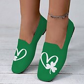 economico Sneakers da donna-comode ballerine verdi slip-on da donna con stampa a forma di cuore e trifoglio, perfette per festeggiare il giorno di San Patrizio