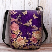 billiga Crossbodyväskor-vintage blommig crossbody-väska med fjärilstryck, lätt axelväska för kvinnor, fritids- och resebruk röd lila grön