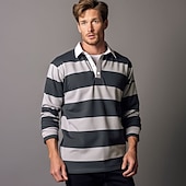 billige Rugbypolo for menn-Herre Stribe Rugby Polo Kabelstrikket polo Langermet Poloskjorter Skjorter med krage Fritid utendørs treningsklær 3D-utskrift Vår Høst Grå