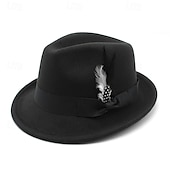 cheap Fedora Hat-Men&#039;s Kentucky Derby Hat Sun Hat Cowboy Hat Fedora Trilby Hat Black Red Woolen Vintage Style Fashion 18th Century State of Texas Daily Theme Party Solid / Plain Color Sunscreen Cosplay