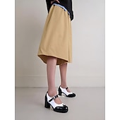 olcso Block Heels-női kék-fehér mary jane vaskos sarkú cipő brogue részletekkel, vintage stílusú kényelmes pumpák irodába, bulikba és mindennapi viseletre