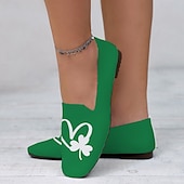 economico Sneakers da donna-comode ballerine verdi slip-on da donna con stampa a forma di cuore e trifoglio, perfette per festeggiare il giorno di San Patrizio