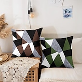 baratos estilo geométrico-Capa de almofada decorativa com padrão argyle 1 peça, capa de almofada quadrada macia, fronha para quarto, sala de estar, sofá, cadeira, preto, cinza, branco, vermelho, verde