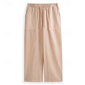 baratos Clássico-Homens Calças de linho Calças Calça verão Calças largas Calças de praia Bolsos Com Cordão Perna reta Tecido Conforto Respirável Comprimento total Diário Streetwear Moda Casual / esportivo Preto