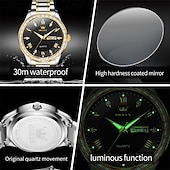 economico Orologi al quarzo-olevs marchio acciaio cinturino orologio da uomo business luminoso doppio calendario semplice orologio al quarzo impermeabile sportivo moda orologio da polso da uomo strass