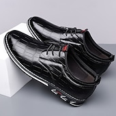 cheap Men&#039;s Oxfords-Men&#039;s Brown Crocodile Pattern Faux Leather Dress Shoes with Lace-Up Closure and Comfortable Sole, Elegant for Business and Formal Occasions