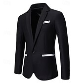 preiswerte Herren Klassische Blazer-Herren Blazer Sakko Geschäft Cocktailparty Hochzeitsfeier Modisch Brautkleider schlicht Frühling &amp; Herbst Baumwollmischung Farbblock Patchwork Knopf Komfortabel Einreihiger Verschluss Blazer Schwarz