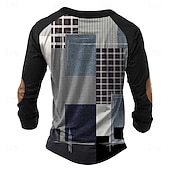 cheap Geometrical-Men's Graphic Patchwork T Shirt Henley Shirt Tee Long Sleeve Designer Basic Classic Outdoor Daily Sports Spring &amp;  Fall Black Light Gray Dark Gray Henley Henley T-Shirt