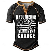 preiswerte Lustige Wörter-Herren Garage Grafik Henley Shirt - &#039;Wenn du mich brauchst bin ich in der Garage&#039; Amerikanische Flagge Schraubenschlüssel Kurzarm Hobbylebensstil T-Shirt