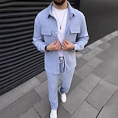economico Set di camicie basic da uomo-Per uomo 2 pezzi Completo di camicia Set abbinati Maglietta informale Camicia di velluto a coste Camicia con bottoni Nero Marrone Verde Kaki Grigio Manica lunga Liscio Colletto Strada Giornaliero