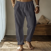 levne Domov-Pánské Plátěné kalhoty Kalhoty Letní kalhoty Gázové kalhoty Šňůrky Elastický pas Straight-Leg Bez vzoru Pohodlné Prodyšné Plná délka Domů Ležérní Denní Módní Klasický styl Černá Bílá