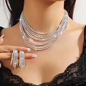 abordables Parures de Bijoux-Ensembles de bijoux pour mariée 1 ensemble cristal à franges 1 collier boucles d&#039;oreilles bijoux de luxe élégants pour femmes ensemble de bijoux pendentif pour mariage fête anniversaire