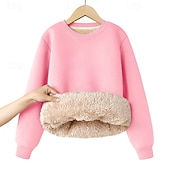 cheap Hoodies &amp; Sweatshirts-Kids Girls&#039; Sweatshirt Solid Color Long Sleeve Crewneck Winter Sports Streetwear Daily Rabbit Fur Outdoor Casual Regular Fit
