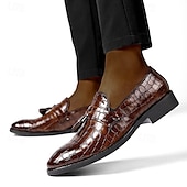 levne Poloformální-pánské hnědé mokasíny s krokodýlím vzorem z umělé kůže se střapkovým detailem - elegantní nazouváky na svatbu, obchodní i formální příležitosti