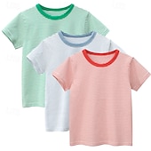 abordables T-shirts et chemises-Paquets multiples 3 pièces Garçon Col Ras du Cou Manches courtes T shirt T-shirt Rayure Vacances Usage quotidien 100% Coton Printemps été