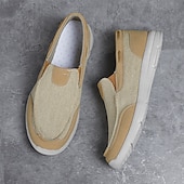 levne Pánské nazouváky a mokasíny-pánské béžové plátěné slip-on mokasíny – lehké prodyšné boty pro volný čas pro každodenní nošení a outdoorové aktivity