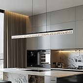 baratos Luzes da ilha-Luminária pendente linear moderna estilo cristal com escurecimento contínuo com controle remoto lâmpada de iluminação de ilha de metal para sala de jantar 100cm 110-240v
