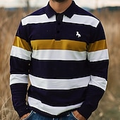 billiga Rugby Polo herrar-Herr Randig Rugby pikétröjor Långärmad Polotröjor Krage Business Casual Formell Utomhus Gata Vardag Knappar 3D-utskrift Vår Höst Vinter Rubinrött Blå Purpur