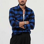 cheap Men&#039;s Shirt Jacket-Men&#039;s Shirt Summer Shirt Casual Shirt Beach Shirt Button Up Shirt Overshirt Yellow Blue Long Sleeve Plaid Lapel Vacation Hawaiian Button-Down Clothing Apparel Fashion Casual Comfortable