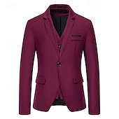 billiga Herrars klassiska kavajer-Herr Kavaj Företag Cocktailfest Bröllopsfest Mode Ledigt Vår &amp; Höst Bomullsblandning Ensfärgat Knappar Ficka Bekväm Enkelknäppt Blazer Svart Vit Vinröd Kungsblå