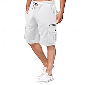 economico Scalda-muscoli-Per uomo Pantaloncini modello cargo Pantaloncini da sudore Bermuda A cordoncino Vita elastica Multi tasca Liscio Comfort Morbido Breve Esterno Interni Giornaliero Casuale / sportivo Athleisure Nero