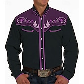 cheap Men&#039;s Western Shirts-Men&#039;s Floral Graphic Prints Shirt Western Shirt Cowboy Shirt Long Sleeve Fashion Streetwear Designer Outdoor Daily Fall &amp; Winter Turndown Print Button-Down Blue Sky Blue Purple Brown Gray