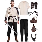 abordables Tenues-Rétro Vintage Médiéval Renaissance Pantalon Costume de cosplay Tenues Ren Faire Homme Viking Fantaisie Halloween Carnaval Mascarade Carnaval Performance LARP Adulte Chemise Pantalon Ceinture
