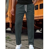 cheap Slim-Men&#039;s Trousers Casual Pants Pocket Drawstring Elastic Waist Plain Comfort Soft Full Length Outdoor Casual Daily Fashion Streetwear Black Green